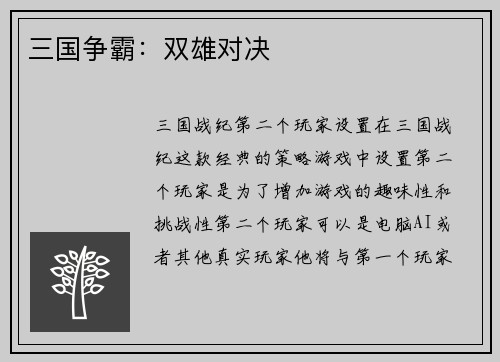 三国争霸：双雄对决