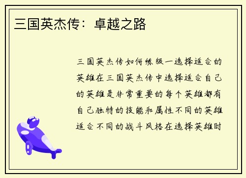 三国英杰传：卓越之路